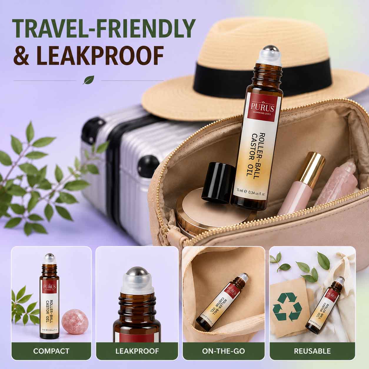 Castor Oil Roller - Easy to Care and and travel friendly